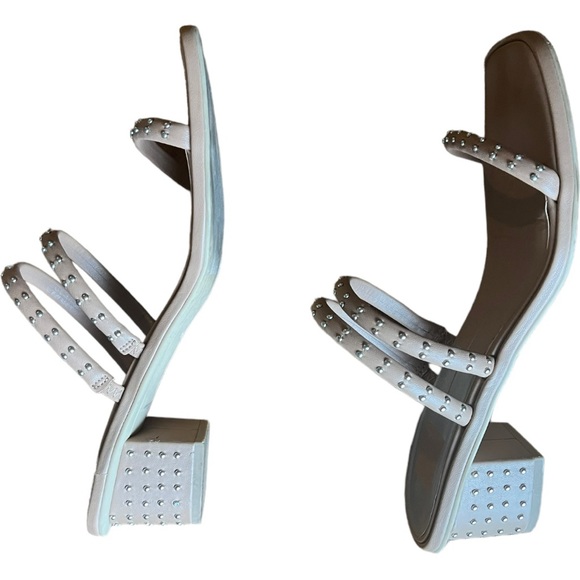 Dolce Vita Riya Studded Block Heel Sandals Nude Tan Vegan Leather Silver Studs - Picture 7 of 12